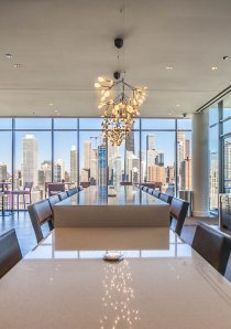 party room and lounge at luxury apartment building in River North Chicago