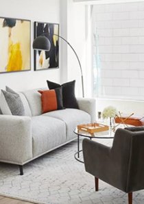 furnished living room of a West Loop apartment for rent in Chicago