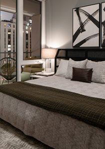 rendering of a bedroom in Chicago apartment for rent in Old Town