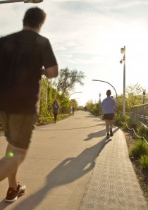 jogger on Bloomingdale Trail in Humboldt Park neighborhood of Chicago