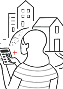 illustration of apartment renter calculating how much rent they can afford