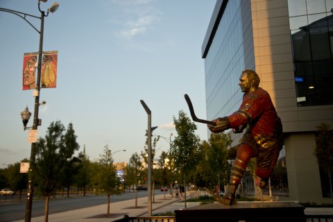 Bobby Hull statue in front of United Center Chicago Near West Side