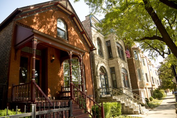 Classic row house and brick two flats in Tri-Taylor Chicago