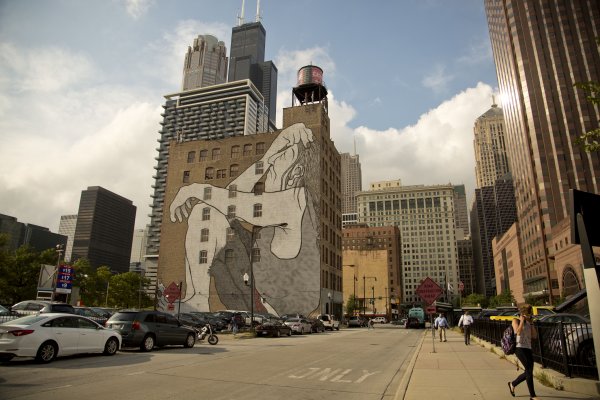 Mural on South Financial Place Ella and Pitr Chicago in Printer's Row Chicago