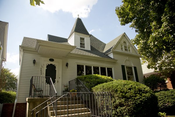 Vintage home exterior with staircase in North Park Chicago