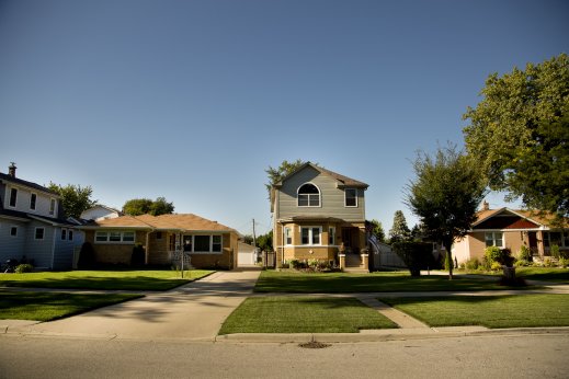 Brick bungalow with second floor addition in Norwood Park Chicago